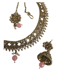 Pink - Medium - Antique Gold Finish Necklace Set with Earrings - DAJ531 KY 0724