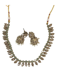 Mint Green - Small - Antique Gold Finish Necklace Set with Earrings - AE2402 C 0724