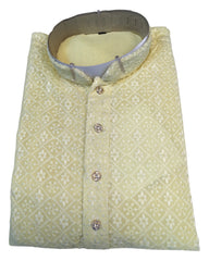 Lemon Light Yellow - Rich Lucknowi Mens Indian Kurta Set with Smart Pants - Weddings / Walimas , Sangeet, Eid, Mehndi / Henna - KCS1037 VR 0225