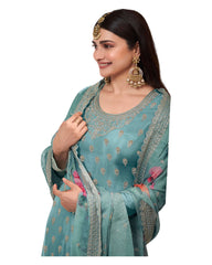 Light Blue - Simple / Classy Ladies Indian Palazzo Trousers Suit with Printed Dupatta - Size 20 (46