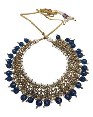 Navy Blue - Large Size Antique Gold Finish Necklace Set with Earrings - JIG49  11H24