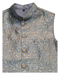 Grey - Banarasi Handloom Brocade Mens Waistcoat - UK Stock- Dispatch in 24 hrs - KCS241101 KK