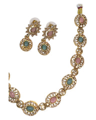 Sea Green / Pink - Small Size Gold Finish Necklace Set with Earrings - SB1124  11A24