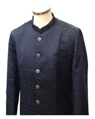 Navy Blue - Classic Self Brocade Sherwani with Quality Buttons -  YD2416 06JP24