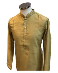 Gold - Silky -  Mens Indian Kurta set - Weddings / Walimas , Sangeet, Eid, Mehndi / Henna - NAD2511 01KJ25