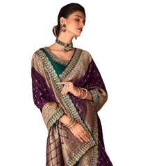 Purple - Banarasi Silky Saree with Fancy Ready made Blouse - ANM7008  JY 1123