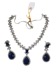 Navy - Medium - Silver Finish Necklace Set with Earrings - AE2409 A 0724