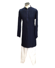 Navy Blue - Rich Sequins Lucknowi Chiffon Mens Indian Kurta Set with Smart Pants - Weddings / Walimas , Sangeet, Eid, Mehndi / Henna - SHU2501 KC 0325