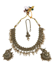 Gold - Medium - Antique Gold Finish Necklace Set with Earrings - DAJ540 H 0724