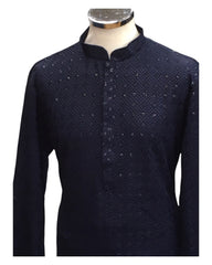 Navy Blue - Rich Sequins Lucknowi Chiffon Mens Indian Kurta Set with Smart Pants - Weddings / Walimas , Sangeet, Eid, Mehndi / Henna - SHU2502 KC 0325