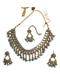 Sky Light Blue - Medium - Antique Gold Finish Necklace Set with Earrings - RAK185 Cp 0724