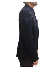 Navy Blue - PREMIUM Mens Self Brocade BandhGala / Prince / Chinese Collar Jacket with Hand Embroidery - Fantastic Fit - CS2507 03AY25