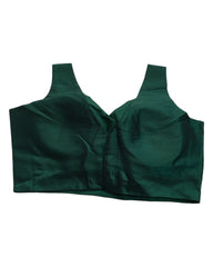 Bottle Green - Silky Saree blouse with cups,  Sleeveless - 42