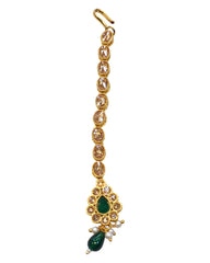 Green - Gold Finish Small Size Tika Head Piece - Indian Ladies Fashion Jewellery - AE2433 11Vp24