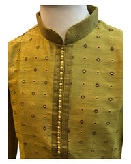 Mehndi Yellow - Brocade -  Mens Indian Kurta set - Weddings / Walimas , Sangeet, Eid, Mehndi / Henna - NAD2510 01KR25