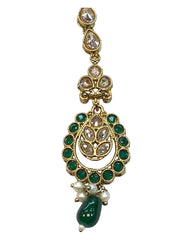 Green - Antique Gold Finish Medium Size Tika Head Piece - Indian Ladies Fashion Jewellery - AE2435 11Vp24