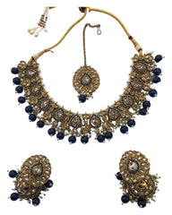 Navy - Large - Antique Gold Finish Necklace Set with Earrings - RAK203 KK 0724