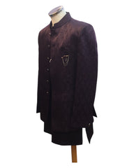 Dark Wine - PREMIUM Slim Fit Mens Self Brocade BandhGala / Prince / Chinese Collar Jacket with Long Waistcoat - Fantastic Fit - CS2505 01PY25