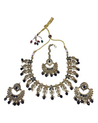 Navy Blue - Large Size Antique Gold Finish Necklace Set with Earrings - AV7783  11KK24