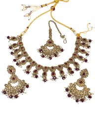 Maroon - Large Size Necklace Set with Earrings - PRI1753 H 0424