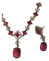 Magenta - Medium - Antique Gold Finish Necklace Set with Earrings - AE2407 A 0724