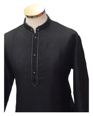 Black - Handloom Self Brocade Mens Indian Kurta set - Weddings / Walimas , Sangeet, Eid, Mehndi / Henna - KCS2404 08KP24