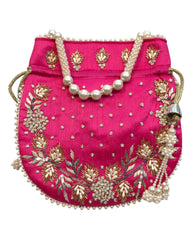 Fuchsia Pink - Silky Bollywood Ladies Potli / Pouch Style HandBag - GJ21 10Rp24