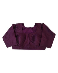 Wine - Silky Saree blouse with cups,  Long Sleeves, High Back - 38