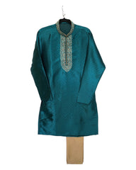 Turquoise - Banarasi Handloom Brocade Mens Indian Kurta set - Weddings / Walimas , Sangeet, Eid, Mehndi / Henna - KCS1028 06KC24