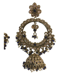 Navy - Large - Antique Finish Traditional Earrings - Bollywood - Weddings - NIR817 Cp 0724