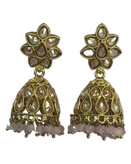 Pink - Small - Antique Finish Traditional Zhumki Earrings - Bollywood - Weddings - SV2407 J 0724