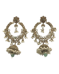 Mint Green - Large - Antique Finish Traditional Earrings - Bollywood - Weddings - NIR818 C 0724