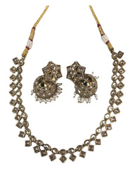 Gold - Small - Antique Gold Finish Necklace Set with Earrings - AE2405 C 0724