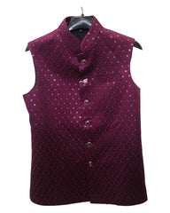 Magenta - Rich Lucknowi Sequins Mens Waistcoat / Bandi - Bollywood - HHF2402 KK 0624