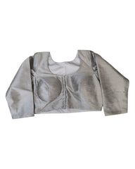 Light Grey / Silver - Silky Saree blouse with cups,  Long Sleeves, High Back - 38