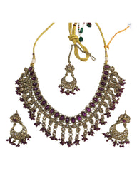 Purple - Medium - Antique Gold Finish Necklace Set with Earrings - RAK185 Cp 0724