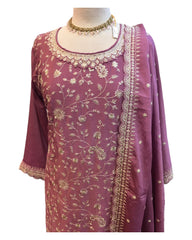 Lilac - Simple / Classy Ladies Indian Palazzo Trousers Suit with Printed Dupatta - Size 16 (42