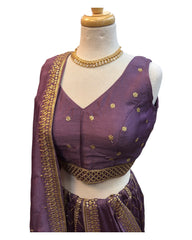 Lilac -  Dupion Silk Lehenga Set - Size UK 18 (44