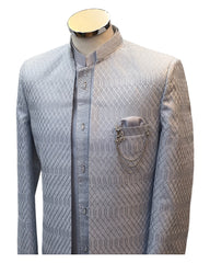 Silver / Light Grey - PREMIUM Mens Knee Length  Jacket with Long Waistcoat - Fantastic Fit - KCS6100 02PR25