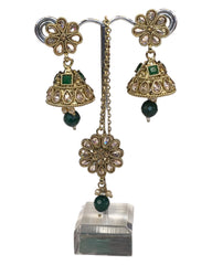 Green - Medium - Antique Gold Finish Necklace Set with Earrings - DAJ531 KY 0724