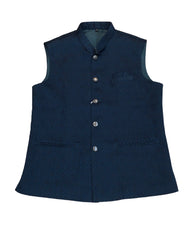 Teal Blue - Self Brocade Indian Mens Waistcoat / Bandi - Bollywood - CS2402 KT 0524