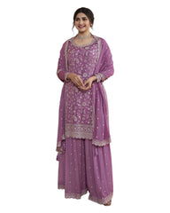 Lilac - Simple / Classy Ladies Indian Palazzo Trousers Suit with Printed Dupatta - Size 16 (42