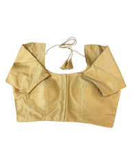 Gold - Plain Dupion Silk Saree blouse with cups, Short Sleeves- 40