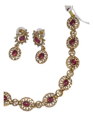 Fuchsia / Magenta Pink - Small Size Gold Finish Necklace Set with Earrings - SB1124  11A24