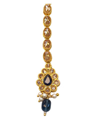 Navy Blue - Gold Finish Small Size Tika Head Piece - Indian Ladies Fashion Jewellery - AE2433 11Vp24