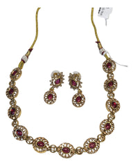 Fuchsia / Magenta Pink - Small Size Gold Finish Necklace Set with Earrings - SB1124  11A24