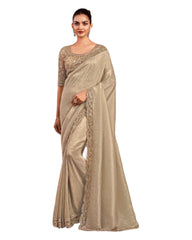 Champagne / Light Brown - Chiffon Saree with Fancy Ready made Blouse - SRV7906  JA 0624