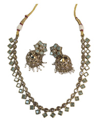 Mint Green - Small - Antique Gold Finish Necklace Set with Earrings - AE2405 C 0724