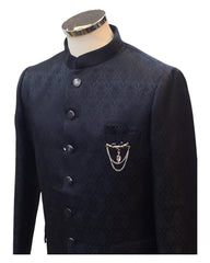 Navy Blue - PREMIUM Slim Fit Mens Self Brocade BandhGala / Prince / Chinese Collar Jacket - Fantastic Fit - CS2501 01TA25