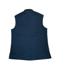 Teal Blue - Self Brocade Indian Mens Waistcoat / Bandi - Bollywood - CS2402 KT 0524